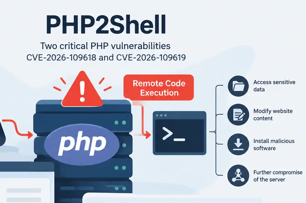 PHP2Shell: Critical PHP Vulnerabilities Put Web Servers at Risk (CVE-2026-109618 & CVE-2026-109619) PHP2Shell: Critical PHP Vulnerabilities Put Web Servers at Risk (CVE-2026-109618 & CVE-2026-109619)