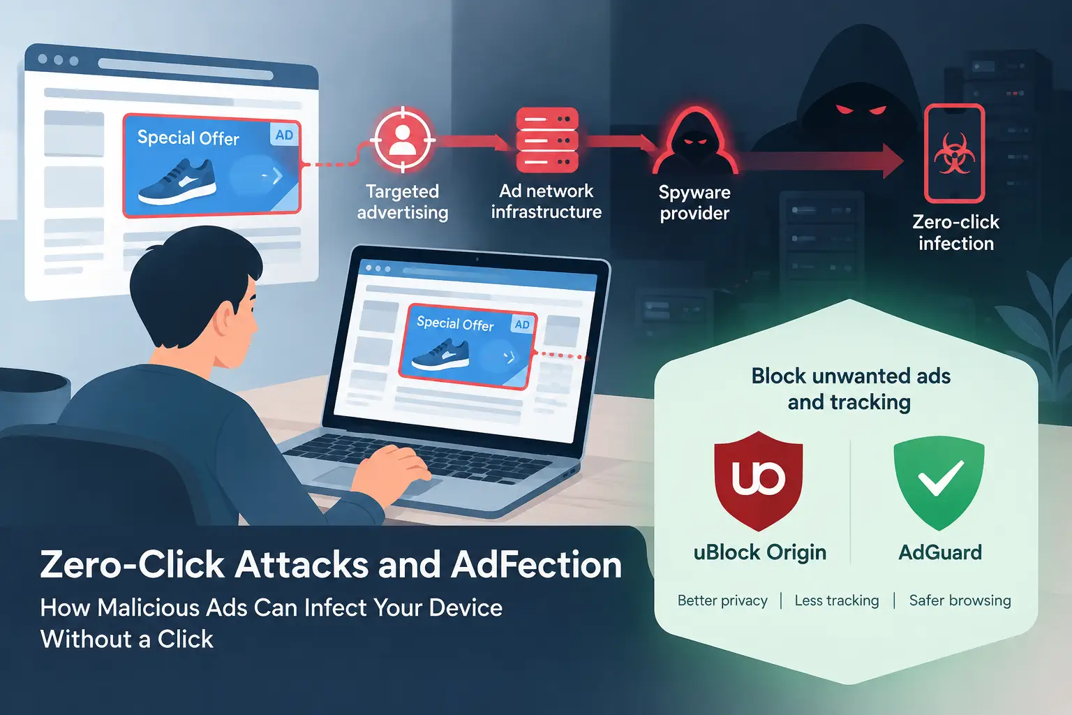 Zero-Click Attacks and AdFection: How Malicious Ads Can Infect Your Device Without a Click Zero-Click Attacks and AdFection: How Malicious Ads Can Infect Your Device Without a Click